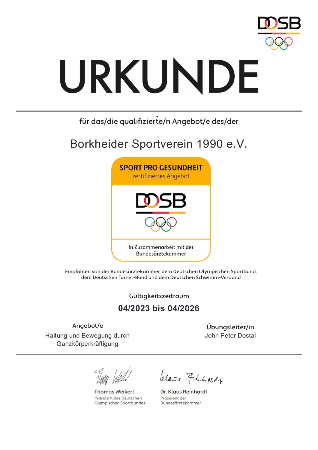 Borkheide SV 1990 e. V. Zertifikat